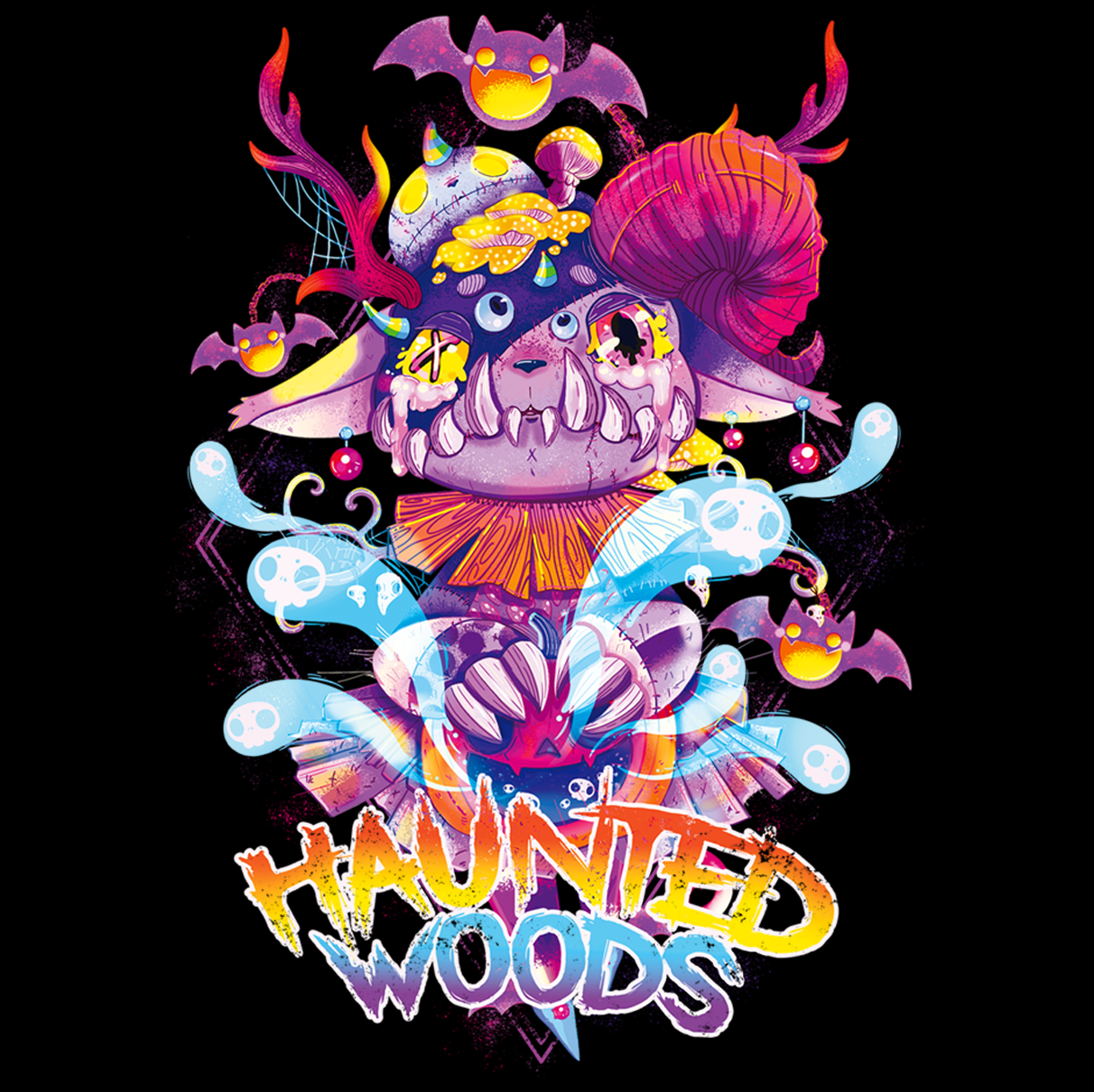 Tshirt LA DENT NOIRE - Haunted woods, tshirt 100% coton biologique imprimé en DTG (Impression Numérique Directe). Haute qualité d'impression et tenue excellente au lavage.